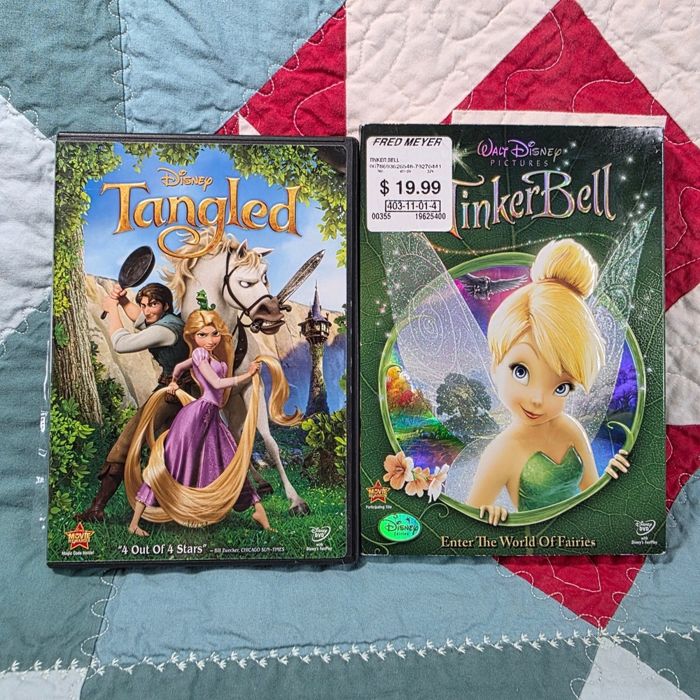 Disney Tangled and Tinker Bell DVD Bundle Kids OS Multi-Color Animated Films
